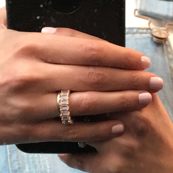 Rose Gold White Stone Eternity Band Ring - Picture 3 of 8